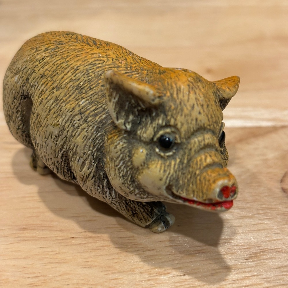 Vintage Style Miniature Pig Figurine Brown Tan Resin Farm Animal Decor